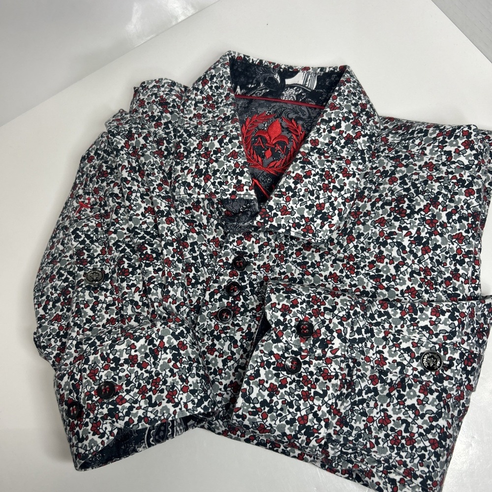 Au Noir Men's Size 4 Red Grey White Dress Shirt Long Sleeve Contrast Flip Cuff - Picture 2 of 16